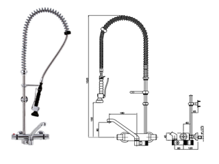 Two hole mixer tap with shower unit